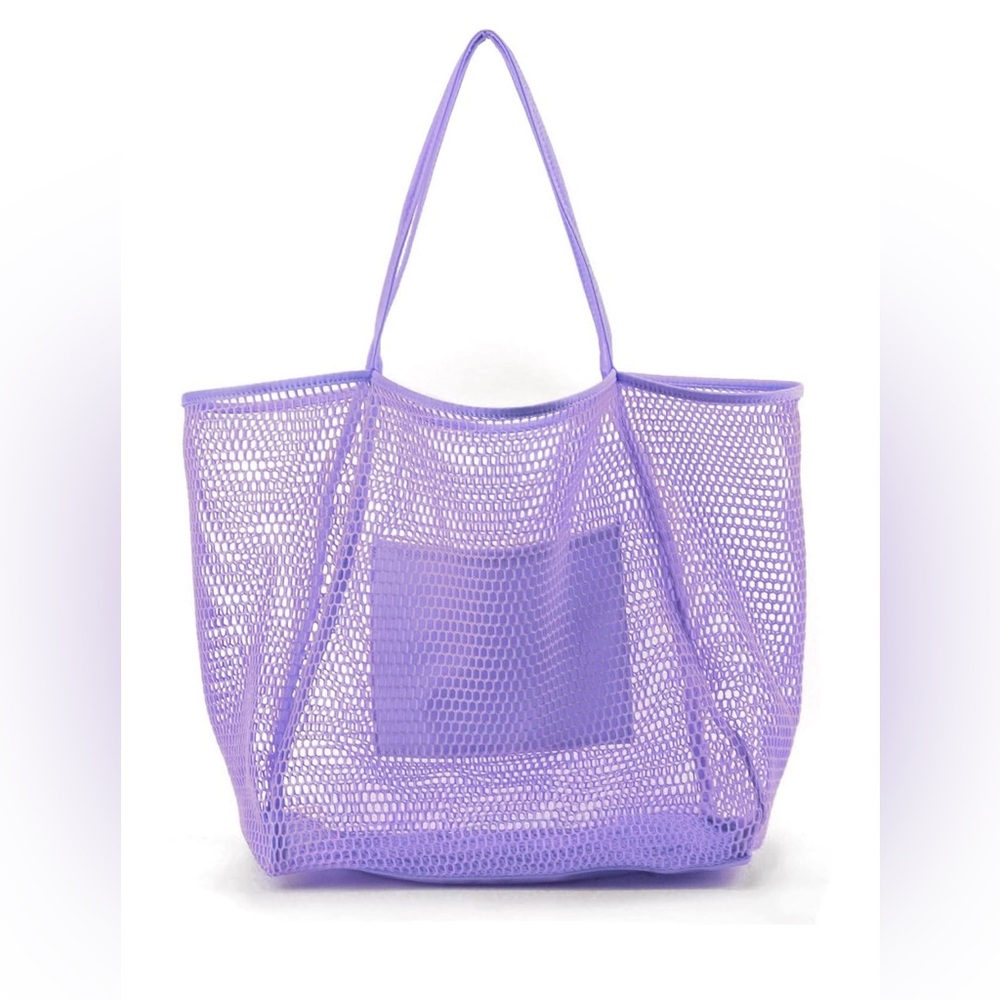 HOXIS Mesh Beach Tote Women's Shoulder Bag LG Minimalist Purse Handbag Purple 💜 - Picture 2 of 8